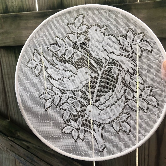 Framed White Semi Sheer Lace Sparrows on a Branch Ready to Hang - Picture 3 of 3